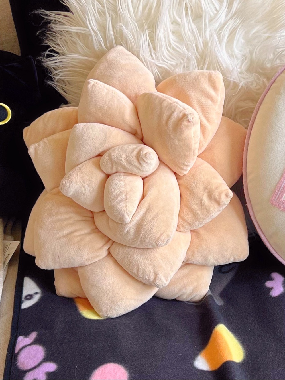 Peach Flower Shaped Plush Throw Pillow
